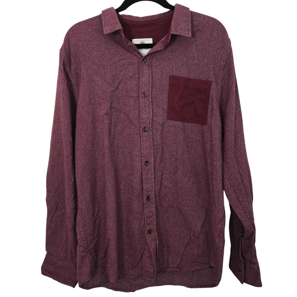 On The Byas Mens Button Up Shirt Large Burgundy Red Long Sleeve Cotton Casual